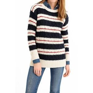 J.Crew Gabby Striped Cable Knit Merino Wool Sweater Navy Red White Small NWT